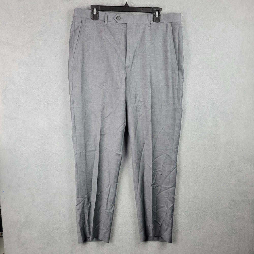 Santorelli Luxury Serge Romeo Dress Pants Mens 34 Gray Virgin Wool Straight‎ Leg